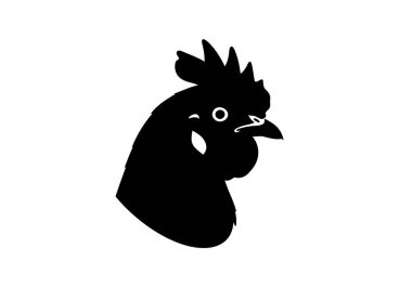 Tavuk Kafa Silueti. Bu resim tavuk kafasının siyah bir siluetini gösteriyor, ayrıca kümes hayvanı veya horoz profili olarak da bilinir, görünür bir tarak ve gagayla. Clipart illüstrasyon tasarımı.