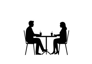 Kafe silueti. Bu resim, fincan, fincan tabağı ve kaşıkla eşleştirilmiş bir çaydanlığı, zarif sofra takımını ve geleneksel kafe düzenini sembolize ediyor. Clipart siyah illüstrasyon tasarımı.