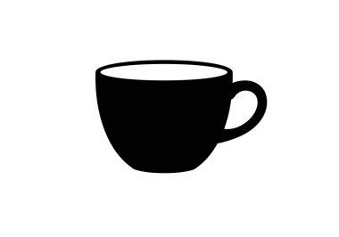 Kahve fincanı silueti. Bu resim, sadeliği, zarafeti ve modern sofra takımını sembolize eden bir kahve fincanını gösteriyor. Clipart siyah illüstrasyon tasarımı.