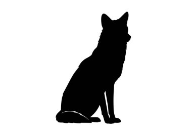 Sitting Coyote Silhouette. This image shows a black silhouette of a sitting coyote, also referred to as a wolf or wild canine. Clipart illustration design.