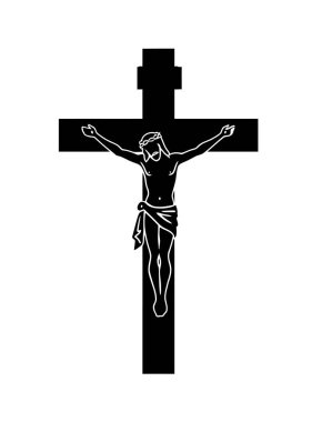 Haç silueti. Bu resim, çarmıha gerilmeyi ve Hıristiyanlığa olan inancı sembolize eden, haç olarak da bilinen bir haçın siluetini gösteriyor. Clipart illüstrasyon tasarımı.