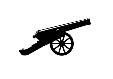 Canon silueti. Bu görüntü klasik bir topun siyah beyaz siluetini gösteriyor, ayrıca topçu ya da tarihi bir silah olarak da bilinir. Clipart illüstrasyon tasarımı.