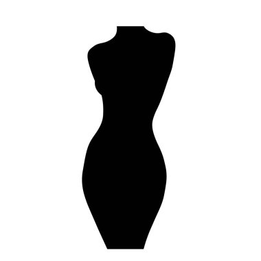 Hoş bir siluet. Bu resim, kıvrımlı ve pohpohlayıcı bir şekli vurgulayan bir elbise formu veya mankenin siyah siluetini gösteriyor. Clipart illüstrasyon tasarımı.