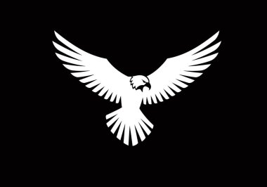 Beyaz kartal silueti. Bu görüntü beyaz bir kartal siluetini gösteriyor. Kanatları genişçe açılmış, özgürlüğü ve gücü simgeliyor. Clipart illüstrasyon tasarımı.