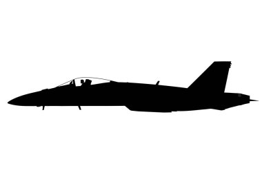 K18 silueti. Bu resim bir F-18 savaş uçağı siluetinin klipart çizimini gösteriyor, ayrıca bir eşek arısı uçağı olarak da bilinir. Clipart illüstrasyon tasarımı.