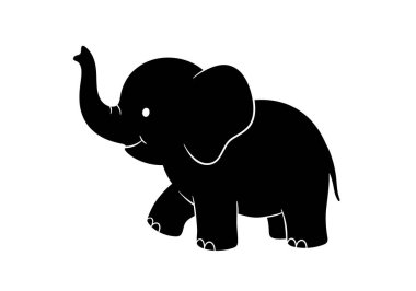 Çizgi fil silueti. Bu resim, bir karikatür filinin siluetini gösteriyor. Gövdesi kalkık, büyük kulakları ve dişleri var. Oyuncu ve stilize şeklini vurguluyor. Clipart illüstrasyon tasarımı.