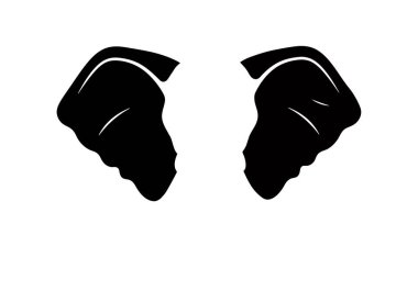 Fil kulak silueti. Bu resim fil kulaklarının iki aynalı siyah siluetini, soyut şekilleri ya da fil kafalarının profillerini gösteriyor. Clipart illüstrasyon tasarımı.