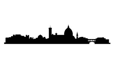 Florence Skyline silueti. Bu resim Floransa 'nın simgesel siluetinin simgeleşmiş bir siluetini gösteriyor, simgeleri ve mimarisi basitleştirilmiş sanatsal tarzda. Clipart illüstrasyon tasarımı.