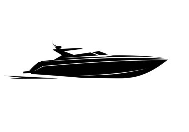 Sürat teknesi silueti. Bu resim, düzgün ve dinamik tasarımını vurgulayan, siluet biçiminde zarif ve modern bir sürat teknesi gösteriyor. Clipart illüstrasyon tasarımı.