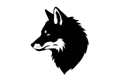 Tilki kafası silueti. Bu resim tilki kafasının detaylı bir klişe çizimini gösteriyor, ayrıca tilki profili ya da vahşi hayvan sembolü olarak da bilinir. Clipart illüstrasyon tasarımı.