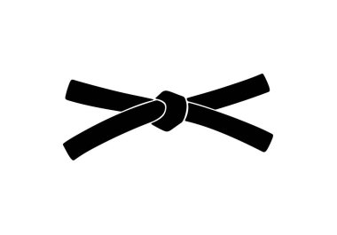 Karate kemeri silueti. Bu resim, dövüş sanatlarının başarısını ve karate eğitimindeki disiplini simgeleyen siyah bir kemeri gösteriyor. Clipart illüstrasyon tasarımı.