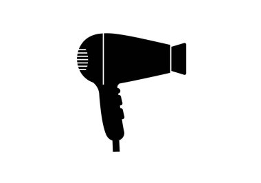 Saç kurutma makinesi silueti. Bu resim, parlak ve işlevsel tasarımını vurgulayan koyu siyah bir saç kurutma makinesini gösteriyor. Clipart illüstrasyon tasarımı.