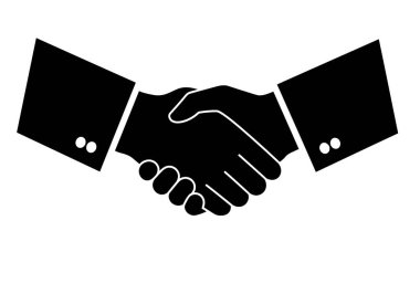 El sıkışma silueti. Bu resim, birlik ve anlaşmayı sembolize eden bir tokalaşma veya selamlama hareketi olarak da adlandırılan koyu siyah silueti sergiliyor. Clipart illüstrasyon tasarımı.