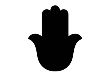 Hamsa el silueti. Bu resimde ayrıca Fatima 'nın Eli ya da Miriam' ın Eli olarak da adlandırılan koyu siyah bir hamsa el silueti yer alıyor, bu da koruma ve kutsamayı simgeliyor. Clipart illüstrasyon tasarımı.