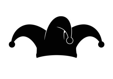 Soytarı şapkası silueti. Bu resim bir soytarı şapkasının siyah siluetini gösteriyor. Joker şapkası ya da aptal şapkası olarak da bilinir. Komedi ve eğlenceyi sembolize eder. Clipart illüstrasyon tasarımı.