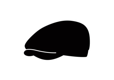 Düz siluet. Bu resim, eski ve modaya uygun tarzları birleştiren, gazeteci çocuk şapkası veya sarmaşık şapka olarak da bilinen siyah silueti gösteriyor. Clipart illüstrasyon tasarımı.