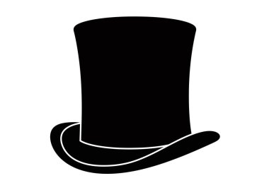 Siluet şapka. Bu görüntü, şık ve klasik modayı temsil eden silindir şapka veya silindir şapka olarak da bilinen siyah silueti gösteriyor. Clipart illüstrasyon tasarımı.