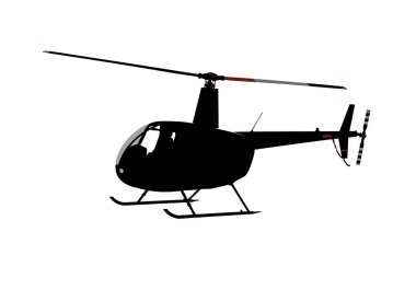 Helikopter silueti. Bu resim, bir helikopterin cesur siyah siluetini, ayrıca rotorcraft veya chopper olarak da adlandırılan, parlak dizaynını ve yapısını ön plana çıkaran bir görüntü sergiliyor. Clipart illüstrasyon tasarımı.