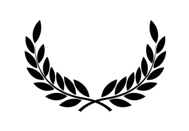 Laurel yaprağı silueti. Bu resim zafer ve onurun sembolü olan defne çelenginin siyah bir siluetini gösteriyor. Clipart illüstrasyon tasarımı.