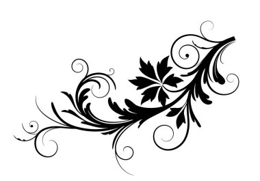 Yaprak sarmaşığı silueti. Bu resim, sarmaşık ve yapraklarla kaplı siyah bir çiçek deseni gösteriyor. Süslü yaprak deseni olarak da bilinir. Clipart illüstrasyon tasarımı.