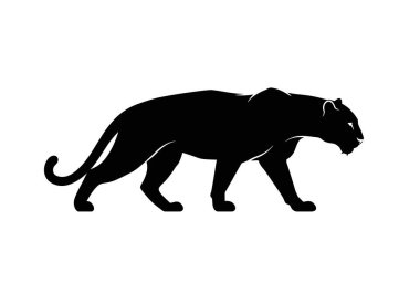 Panter silueti. Bu görüntü bir panterin siyah siluetini gösteriyor, ayrıca puma, puma ya da dağ aslanı olarak da bilinir, sinsi sinsi dolaşma pozisyonunda. Clipart illüstrasyon tasarımı.