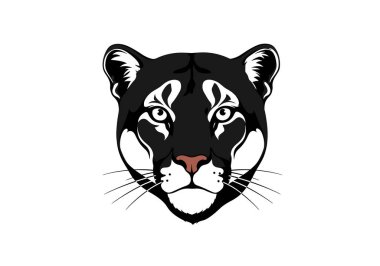 Puma suratlı siluet. Bu resim puma ya da dağ aslanı olarak da bilinen bir pumanın yüzünün detaylarını gösteriyor. Clipart illüstrasyon tasarımı.