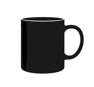 Kupa silueti. Bu resim, kahve ya da çay gibi içeceklerde kullanılan, sapı ve klasik tasarımı olan siyah bir kupa siluetini gösteriyor. Clipart illüstrasyon tasarımı.