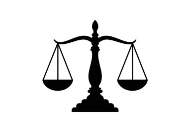 Silüeti ölçeklendirir. Bu görüntü, denge, adalet ve eşitliği temsil eden siyah bir terazi siluetini gösteriyor. Genellikle kanun ve eşitlikle ilişkilendiriliyor. Clipart illüstrasyon tasarımı.