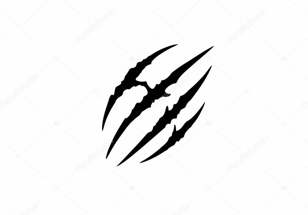Scratch claw silhouette. This image shows a black silhouette of claw marks, resembling scratches made by an animal or beast. Clipart illustration design.