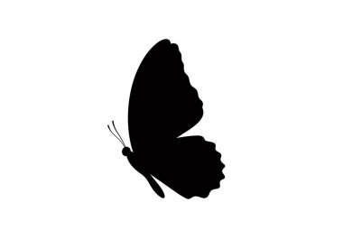 Yan görüş kelebek silueti. Bu resim, yandan görülen siyah bir kelebek siluetini gösteriyor, ayrıca kelebek çizgisi olarak da bilinir. Clipart siyah illüstrasyon tasarımı.