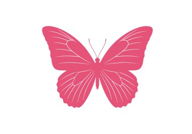 Pembe kelebek silueti. Bu resim zarif ve simetrik dizaynlı ayrıntılı kanatlara sahip bir kelebeği gösteriyor, ayrıca canlı dekoratif motif olarak da adlandırılıyor. Clipart siyah illüstrasyon tasarımı.