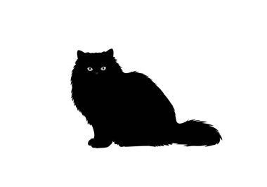 Himalaya kedi silueti. Himalaya kedisine ait siyah bir siluet belirgin bıyıkları ve kulakları olan zarif bir şekilde oturuyor. Clipart siyah illüstrasyon tasarımı.