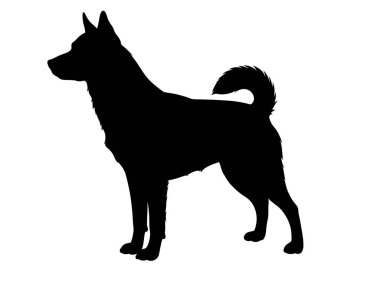 Köpek silueti. Bu resim ayakta duran bir köpeğin profilini gösterir, aynı zamanda köpek çizgisi ya da evcil hayvan gölgesi olarak da bilinir. Clipart siyah illüstrasyon tasarımı.