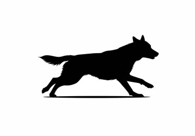 Köpek koşan siluet. Bu resim dinamik hareketlerle bir köpeğin siluetini tasvir eder, aynı zamanda enerjik ve çevik bir köpek olarak da adlandırılır. Clipart siyah illüstrasyon tasarımı.