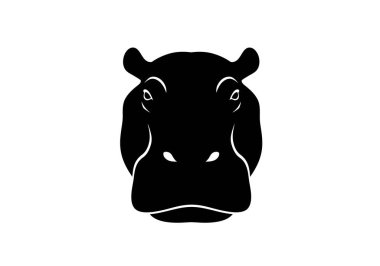 Su aygırı suratlı siluet. Bu resimde bir hipopotam kafasının siyah bir silueti gösteriliyor, gözler, burun delikleri ve kulaklar gibi belirgin yüz hatları vurgulanıyor. Clipart illüstrasyon tasarımı.