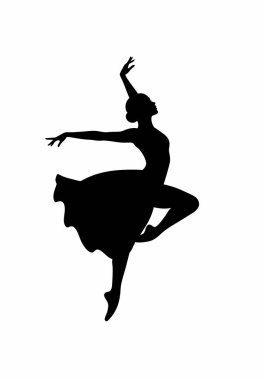 Dans eden kadın silueti. Zarif bir poz veren, zarafet ve akıcı hareketler sergileyen bir dansçı. Clipart siyah illüstrasyon tasarımı.