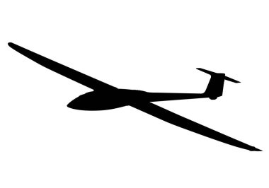 Planör silueti. Bu resim siluet biçiminde, parlak ve aerodinamik tasarımını vurgulayan bir planör uçağı gösteriyor. Clipart illüstrasyon tasarımı.