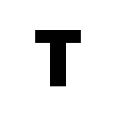 T harfi silueti. Bu resim büyük harf T 'nin siyah beyaz dizaynını göstermektedir. Kalın, minimalist bir tarzda, tipografi ve damgalamayla. Clipart illüstrasyon tasarımı.
