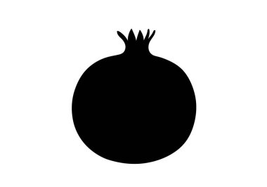 Nar silueti. Bu resim, organik botanik tazeliği temsil eden basit bir tasarım olan nar meyvesinin siyah bir siluetini gösteriyor. Clipart illüstrasyon tasarımı.