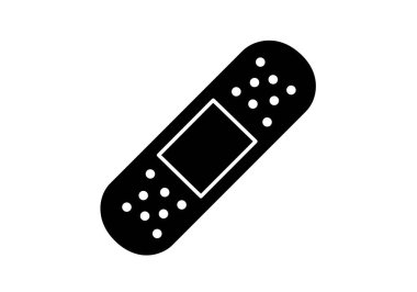 Yara bandı silueti. Bu resim, yapıştırıcı bandaj veya tıbbi yama olarak da bilinen siyah beyaz clipart çizimini gösteriyor. Clipart illüstrasyon tasarımı.