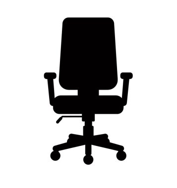 Ofis sandalyesi silueti. Bu resim bir ofis sandalyesinin silüetini gösteriyor. Kollukları ve beş tekerli tabanı var. Ayrıca ergonomik döner sandalye olarak da bilinir. Clipart illüstrasyon tasarımı.
