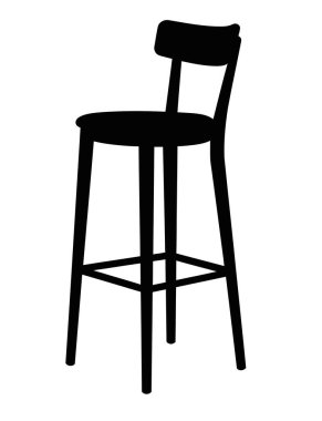 Bar taburesi silueti. Bu resim, şık ve basit bir tasarıma sahip, tezgah sandalyesi olarak da bilinen yüksek bar taburesinin siyah bir siluetini gösteriyor. Clipart illüstrasyon tasarımı.