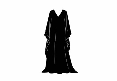 Kaftan silueti. Bu resim kaftan bir siluet tasarımı sergiliyor. Geleneksel ve şık bir bornoz benzeri elbise. Akıcı ve zarif estetiğiyle tanınıyor. Clipart illüstrasyon tasarımı.