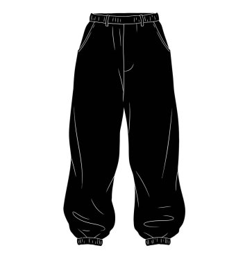 Çuval gibi bir siluet. Bu resim, bol giyimli siyah bir siluet tasvir ediyor, rahat stili, akıcı kumaşı ve gündelik modayı vurguluyor. Clipart illüstrasyon tasarımı.