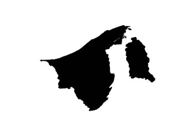 Brunei silueti. Bu resim Brunei haritasının coğrafi şeklini ve sınırlarını vurgulayan siyah siluetini gösteriyor. Clipart illüstrasyon tasarımı.