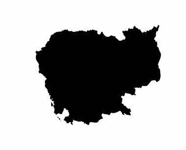 Kamboçya silueti. Bu resim, Kamboçya haritasının coğrafi şeklini ve sınırlarını vurgulayan siyah siluetini gösteriyor. Clipart illüstrasyon tasarımı.
