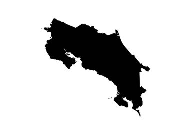 Kosta Rika silueti. Bu resim Kosta Rika haritasının coğrafi biçimini ve sınırlarını vurgulayan siyah siluetini gösteriyor. Clipart illüstrasyon tasarımı.