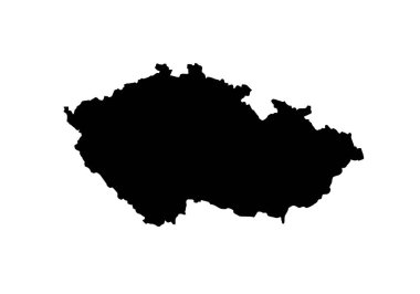 Çek Cumhuriyeti silueti. Bu resim Çek Cumhuriyeti haritasının coğrafi biçimini ve sınırlarını vurgulayan siyah siluetini gösteriyor. Clipart illüstrasyon tasarımı.