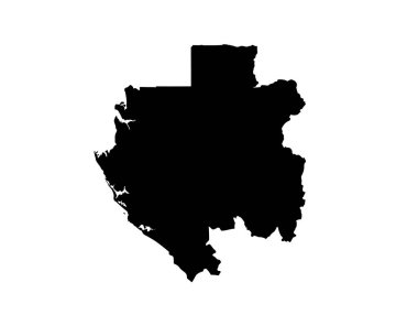 Gabon silueti. Bu resim, ülkenin coğrafi şekli ve sınırları ile Gabon haritasının siyah ana hatlarını gösteriyor. Clipart illüstrasyon tasarımı.