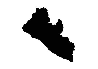 Liberya silueti. Bu resim, Liberya haritasının coğrafi şeklini ve sınırlarını vurgulayan siyah siluetini gösteriyor. Clipart illüstrasyon tasarımı.